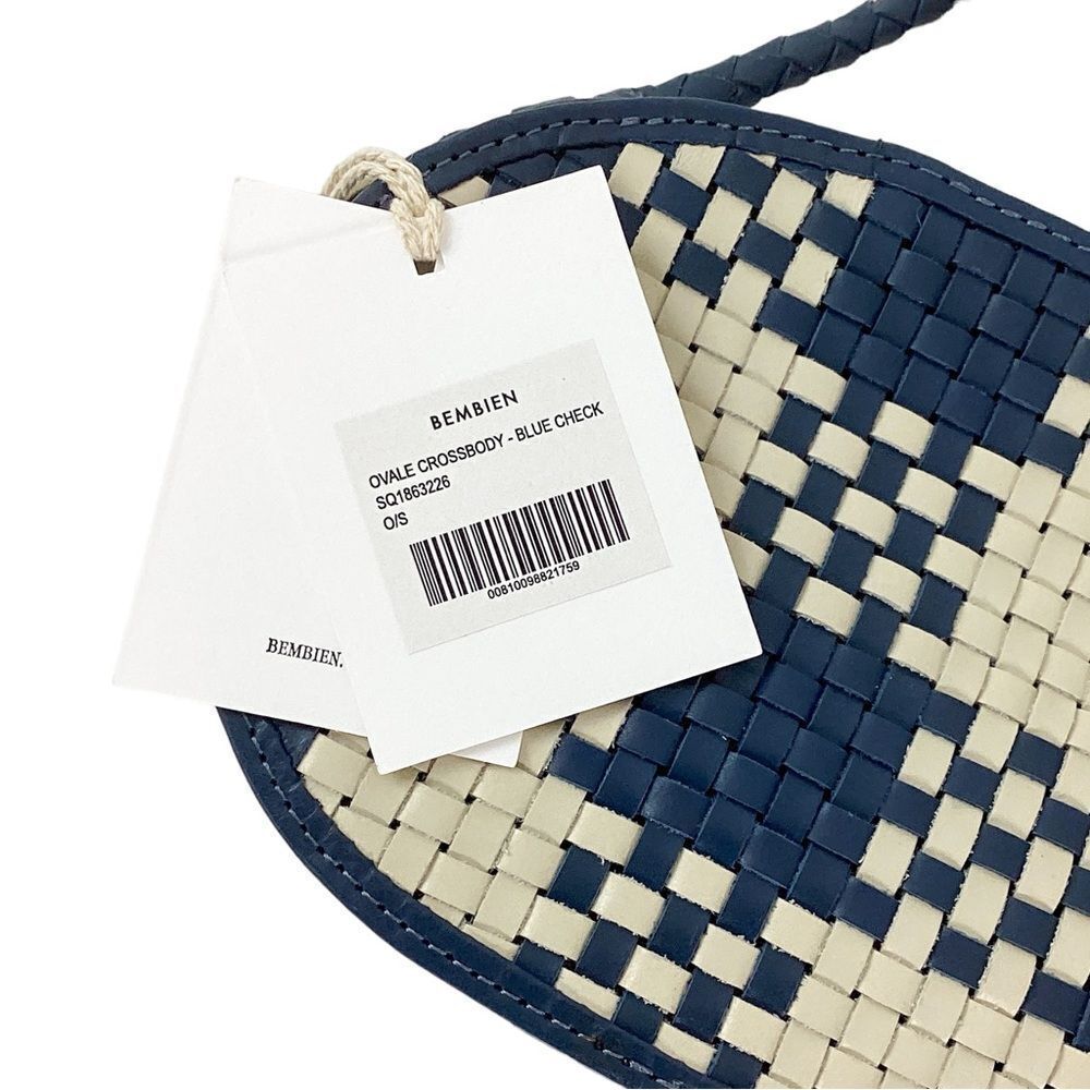 Bembien Ovale Woven Leather Crossbody Blue Check Nwt Artisan Bag — image 3 of 8